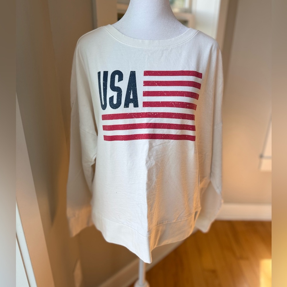 Natural Reflections Vintage 90s White Red Blue USA Flag Crewneck Sweatshirt Sz L